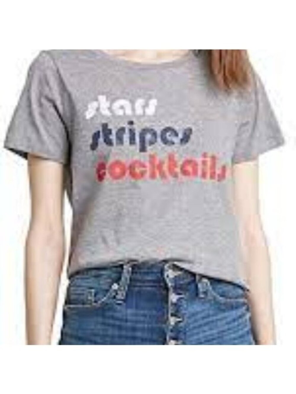 Grayson Threads Womens Graphic Tee Stars Stripes Cocktails Gray Size S